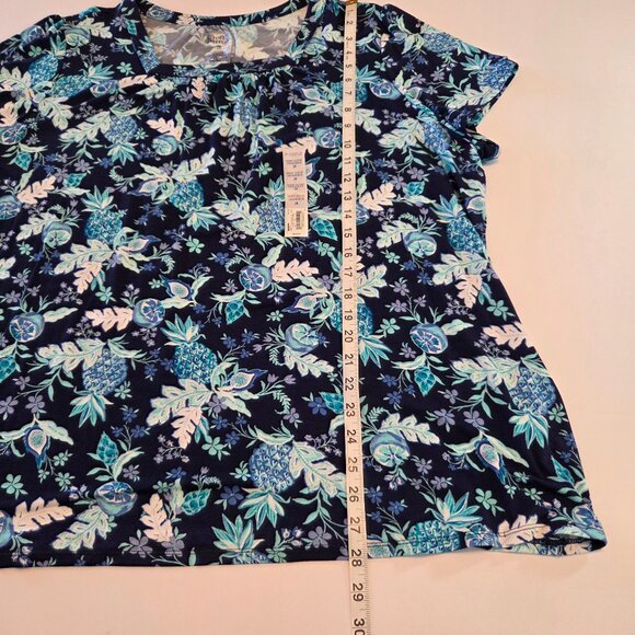 NWT - Croft & Barrow Short-Sleeve Square Neck Top, Navy Floral – Size 2X - Picture 5 of 10